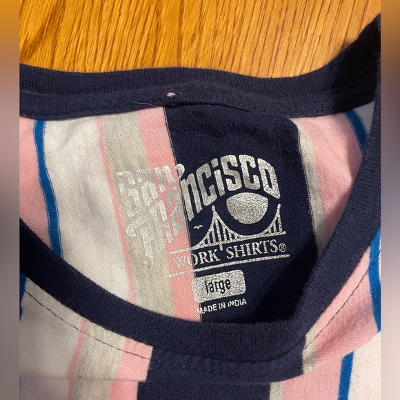 Bundle of THREE San Francisco Work Shirts vertical striped tees size L - Picture 2 of 11